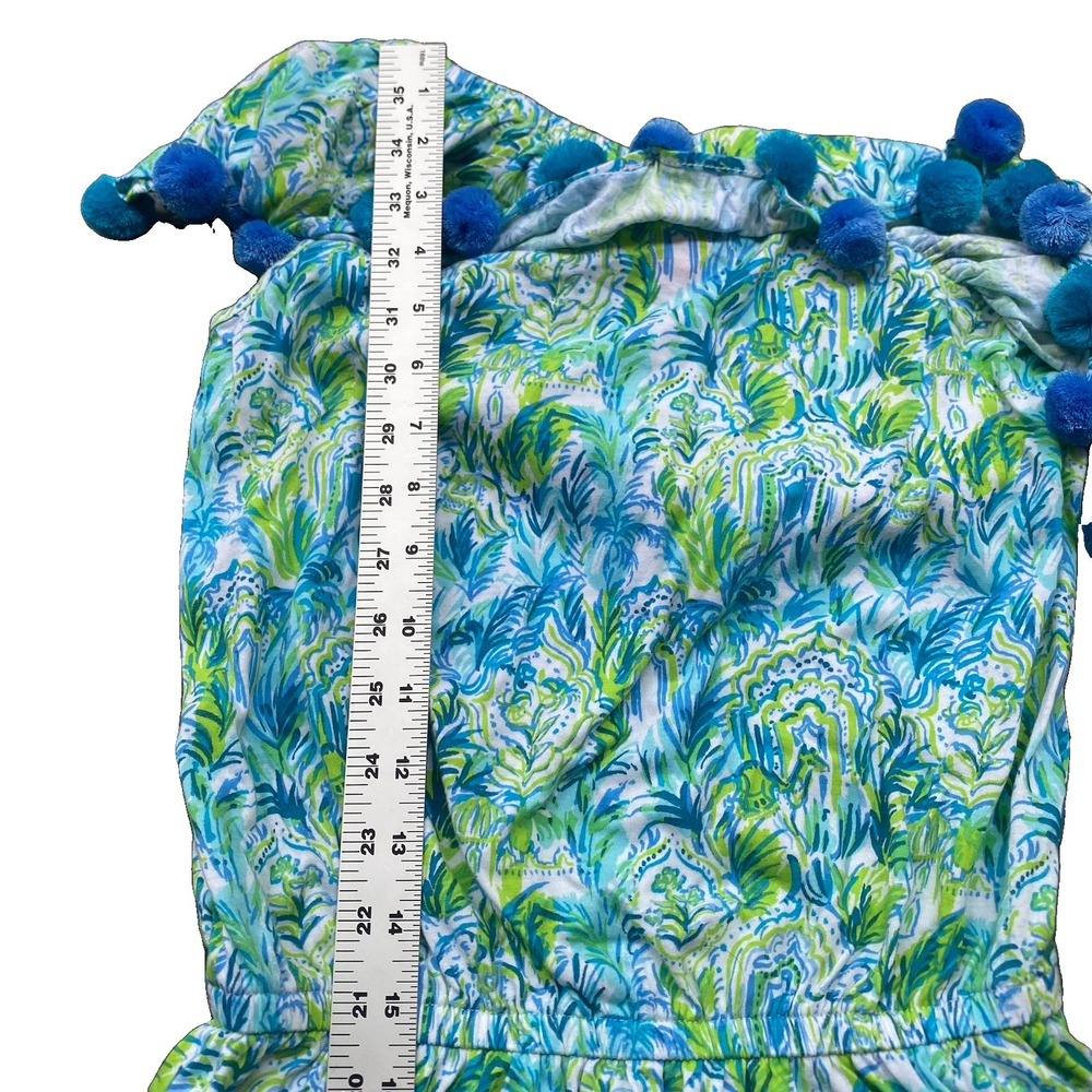 Lilly Pulitzer Idara Mini Romper XXS Green Blue Shorts Pom-Pom Resort Cruise - Picture 7 of 9